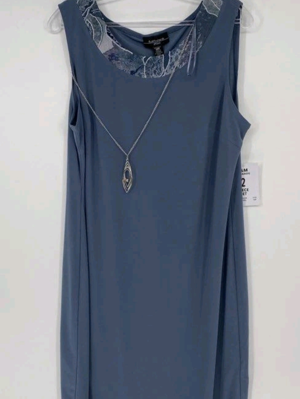 R&M Richards Blue Two-Piece Dress Set w/ Jacket 14- Petite' & Rem Necklace - Picture 8 of 15